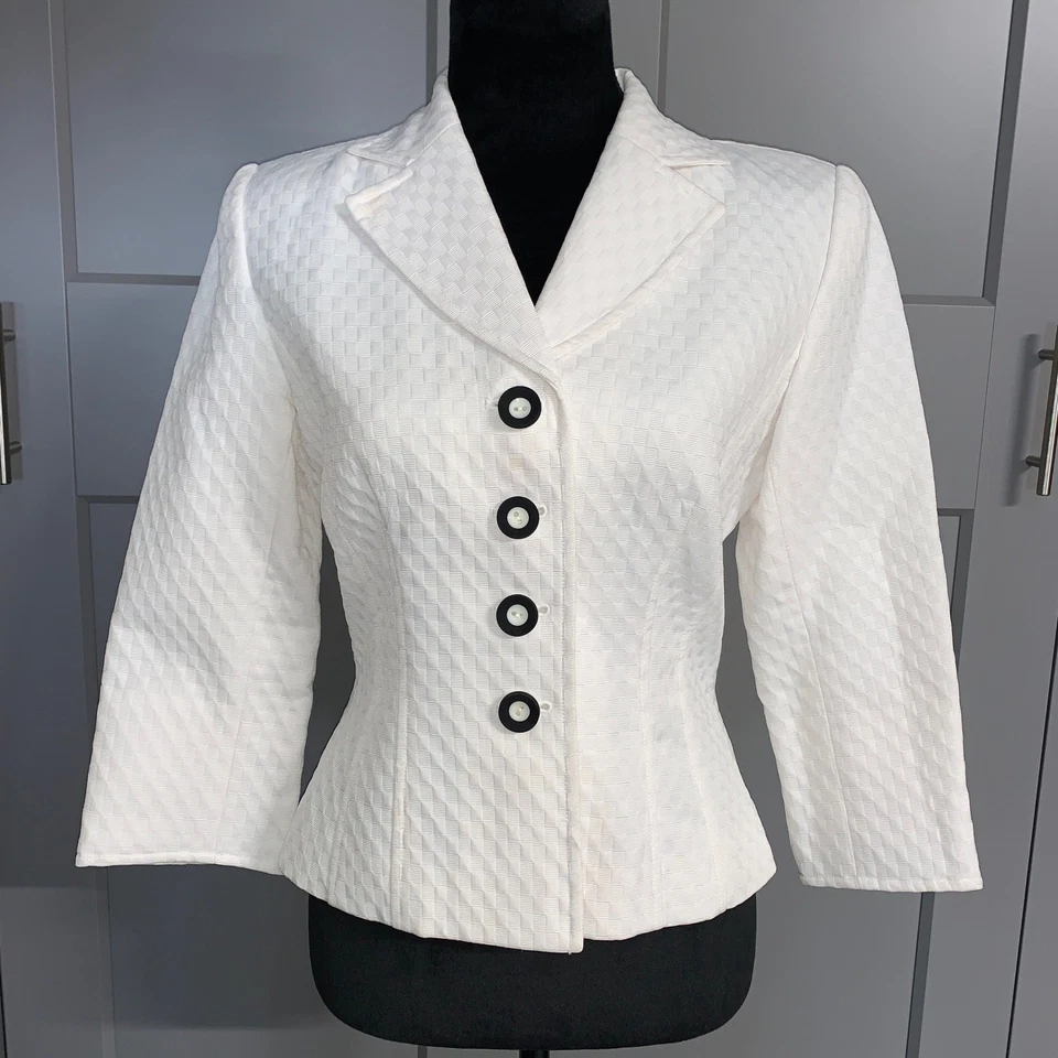 Maggy L белый текстурированный блейзер куртка 3/4 рукав официальный бизнес на пуговицах размер 4 - Изображение 1 из 4