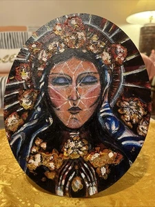 Kleines unsigniertes Original Gemälde Jungfrau Maria inspiriert religiöse Kunst 10 "x 8" - Bild 1 von 14