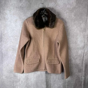Lisa International Jacke hellbraun gekochte Wolle Damen kleiner Kunstfellkragen - Bild 1 von 9