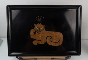 Vintage Mid Century Couroc Löwe Katze König Kronschmuck Bar Serviertablett schwarz - Bild 1 von 6