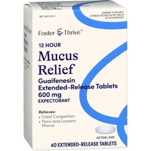 Mucus Extended Release Guaifenesin 600mg Tablets Foster & Thrive 40 Ct Pack of 2 - Picture 1 of 8