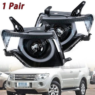 2Pcs LED DRL Headlight Beam Lens Projector For Mitsubishi Pajero Montero V93 - Image 1 of 4