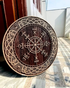 Viking Hand carved Wooden Warrior Shield Cosplay & Wall Decor Shield - Picture 1 of 5