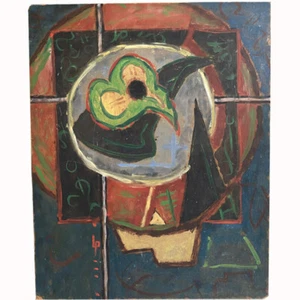 American Mid 20th Century MODERN ABSTRACT STILL LIFE Oil on Masonite Monogrammed - Picture 1 of 9