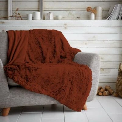 Luxury Hug & Snug Fluffy Fur Throw Blanket Sofa Bed Warm Matching Cushion Cover - Image 1 of 4