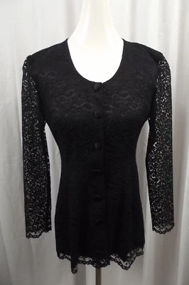 VTG Henri Bendel Cynthia Rowley Vintage Vestido Blazer Talla 4 Camisa Encaje Top Negro Foto 1 de 4
