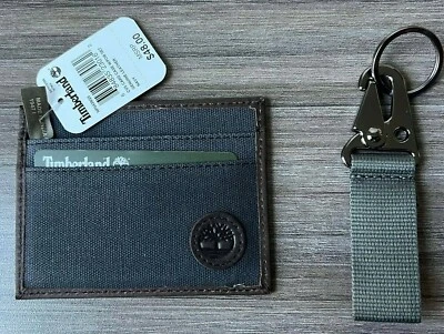 Timberland Navy Canvas Card Case With Key Fob Ring Wallet NP0439/23 Gift Set  - Image 1 of 4