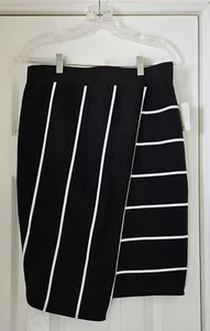 NWT Belle & Sky Skirt Women M Black White Straight Asymmetrical Front Wrap Look - Picture 1 of 10