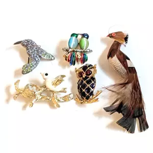 Vintage Costume Brooch Pins Birds Owl Rhinestone Gold Enamel Swoboda Monet Lot - Picture 1 of 9