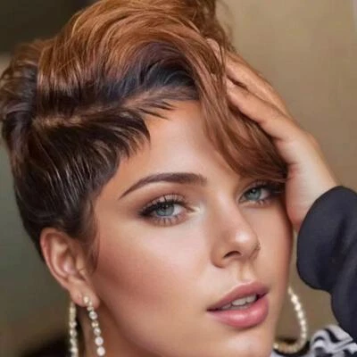 Pelucas cortas negras marrones corte niño corte pixie afro onduladas para mujer par D2P3 Foto 1 de 4