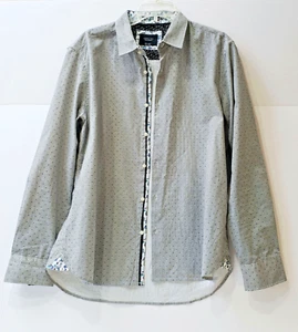 Level Ten Men's Cotton Dress Shirt Large Grey w Floral Trim Accents Long Sleeve - Picture 1 of 8