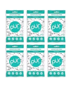 PUR Xylitol Chewing Gum WINTERGREEN (55 Pieces, 6 Pack) Sugarless Vegan Pure - Picture 1 of 3