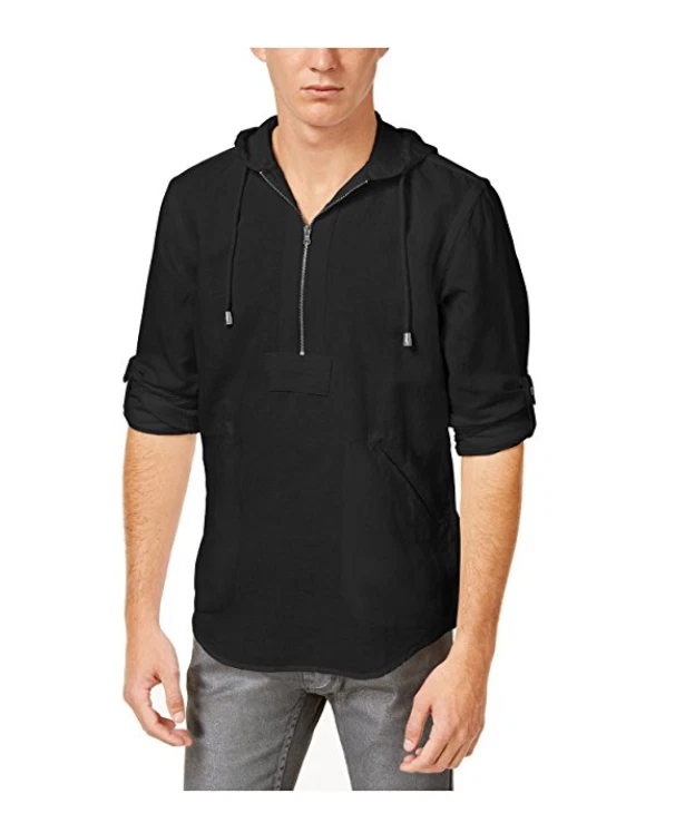 $65.00 INC International Concepts Men's 1/2 Zip Linen-Blend Hoodie,Deep Black, L - Image 1 of 1