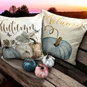 18" X 18" Autumn Pillow Covers: Two Included With 3 Bonus Velvet Pumpkins - Picture 1 of 7