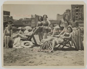 Vintage 1930s Atlantic City Beach Bathing Beauties & Handsome Men Photo #16 - Picture 1 of 2