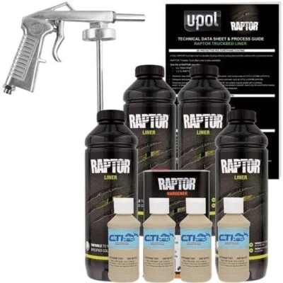 Forro de cama de camión UPOL Raptor arena marrón uretano en aerosol con pistola pulverizadora gratuita 4L Foto 1 de 3