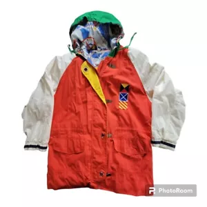 J Gallery Jacket Medium Women Nautical Hooded Jacket Vintage VTG 90s Red Yellow - Picture 1 of 15