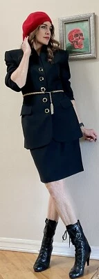 De Colección MAX Dine’ Italiano Lana Virgen Negro Diseñador Androginia Lápiz Falda Traje 10 Foto 1 de 4