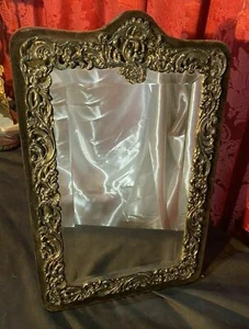 ORNATE ANTIQUE VICTORIAN EASEL BACK SILVER PLATE VANITY MIRROR FRAME - Picture 1 of 11