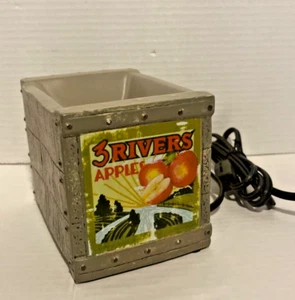 Calentador de cera elemento Scentsy “Caja de frutas” doble cara melocotón fruta 3 ríos manzana - Imagen 1 de 5