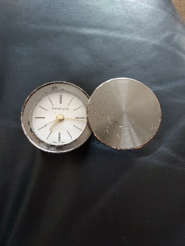 Vtg Tiffany & Co. Travel Clock Alarm Steel Swiss 2.5 Inch Desk Top Cover