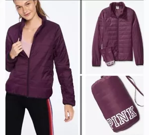 VICTORIA'S SECRET PINK PACKABLE PUFFER JACKET LUSCIOUS PLUM SIZE LARGE NEW - Picture 1 of 3