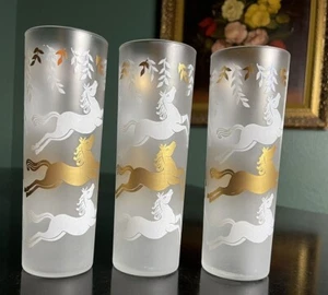 Vintage Weihnachten LIBBEY Kavalkade mattiert Collins Gläser weiß gold Pferde (Set 3) - Bild 1 von 6