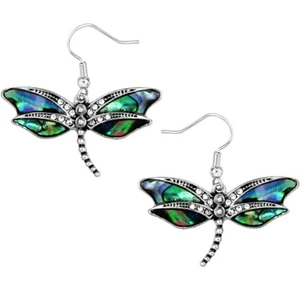 Gorgeous Abalone Dragonfly Earrings Rhodium Plated Gift Boxed Fast Shipping - Picture 1 of 4