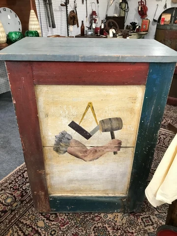 ANTIQUE FRATERNAL "JR. ORDER AMER. MECHANICS" PODIUM CABINET, HAND-PAINTED IMAGE Cover