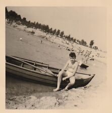 Vintage Foto Hübscher junger Mann in Badehose Strandfoto  Momentaufnahme