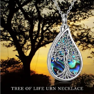 CREMATION URN TEAR DROP ASHES TREE LIFE pendant 22" 925 Sterling Silver Necklace - Picture 1 of 10