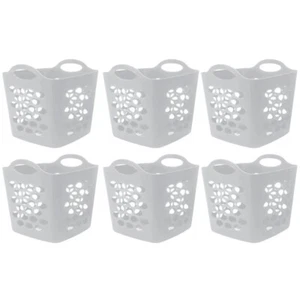 Mainstays Flexible Plastic Laundry Basket, Arctic White, 6 Pack - Picture 1 of 14
