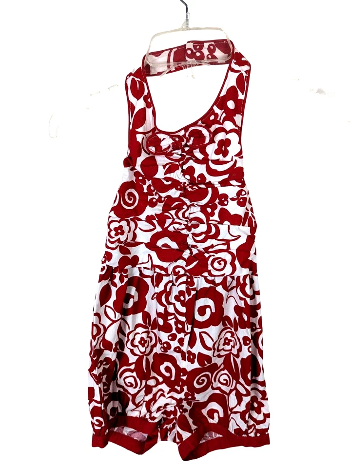 Gymboree Parisian Afternoon Red White Floral Ruche Shirred Romper Girls size 5 T - Image 1 of 4
