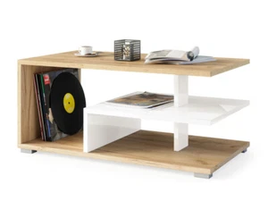 Mesa de centro Logo Mesa de café Sofá con estante Blanco Negro Sonoma Roble 05 - Imagen 1 de 27