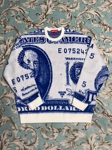 SUPREME MONEY SWEATER (LARGE) (WHITE/BLUE) MIAMI BOX SMALL BOX HALF ZIP PULLOVER - Picture 1 of 20