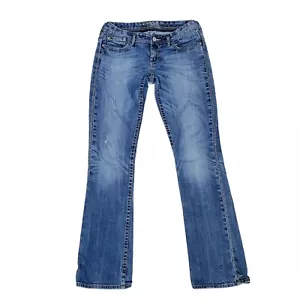 Express Women's Jeans 4 Regular Blue Stretch Bootcut Heavy Stitching Light Wash - Picture 1 of 9