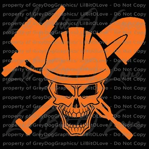 Road Construction Worker Skull Vinyl Decal Hard Hat Jack Hammer Shovel Sticker - Picture 1 of 9