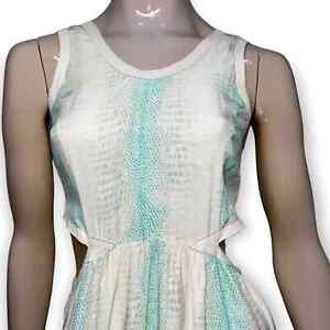 Parker S Green Ivory Silk Snakeskin Print Leather Trimmed Cutout Long Maxi Dress