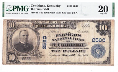 $10 1902 PB CYNTHIANA Kentucky KY 🇺🇸 Exteremly Rare 🇺🇸 Only 7 on Census! - Image 1 of 2