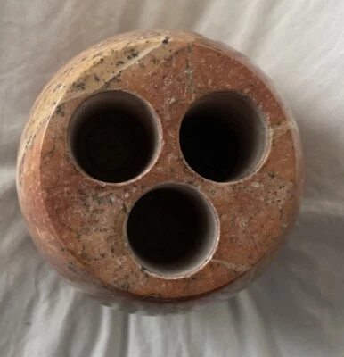 Escova de dentes ou porta-caneta de mármore pedra pesada três furos redonda laranja rosa cinza - Imagem 1 de 4