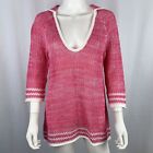 Tommy Bahama Small Linen Cotton Blend Pink Open Knit Hooded 3/4 Sleeve Sweater