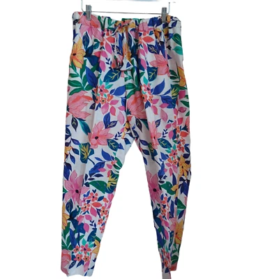 C&C California Floral Linen Pants Womens Medium Elastic Waist Pull On with Belt - Image 1 of 4