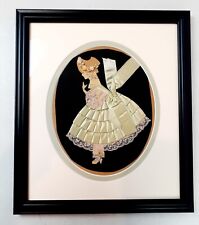Vintage Ribbon & Lace Paper Doll Lady Green Dress in Black Frame 13"x15" Cameo
