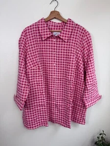 D & Co Damen rosa Gingham Baumwollmischung 3/4 Ärmel Knopfleiste Top Größe 3X Frühling - Bild 1 von 12