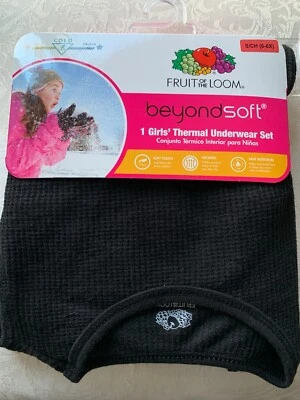 NUEVO CON ETIQUETAS Fruit Of The Loom Niñas Conjunto de Ropa Interior Térmica 6-6X Niña Negro "Más allá de Suave" Foto 1 de 4