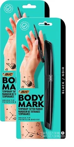 2 marcadores de tatuaje temporales Bic BodyMark punta de cepillo, negros, 0,07 oz Fl - Imagen 1 de 5