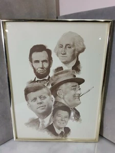 Vintage 1978 Able Art Regan Jfk Teddy Lincoln Washington gerahmt und mattiert - Bild 1 von 5
