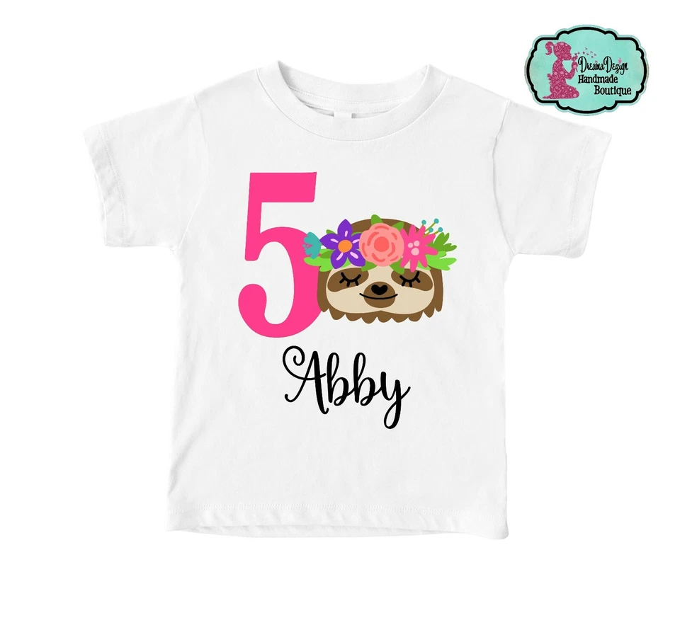 Sloth 5th Birthday Shirt- Girls Sloth birthday Party- 5th Birthday- Personalized - Image 1 of 2