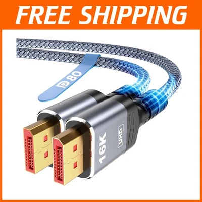 16K DisplayPort Cable 2.1 - 15FT Braided, 80Gbps for Ultimate Gaming Experience - Image 1 of 4