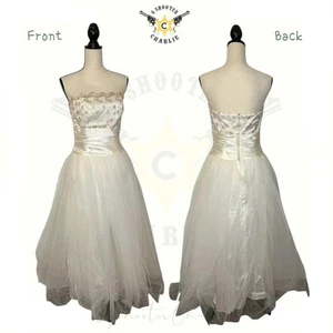 Vintage Jessica McClintock Gunne Sax Größe 7/8 elfenbein Satin Tuelle Brautkleid Kleid - Bild 1 von 8